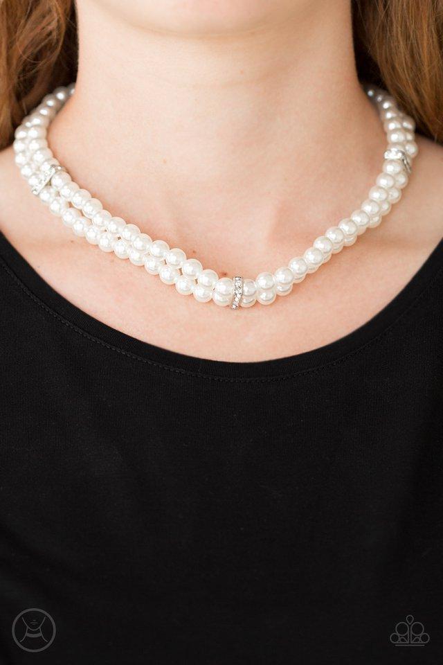 Put On Your Party Dress White Pearl Necklace - Paparazzi Accessories- model - CarasShop.com - $5 Jewelry by Cara Jewels