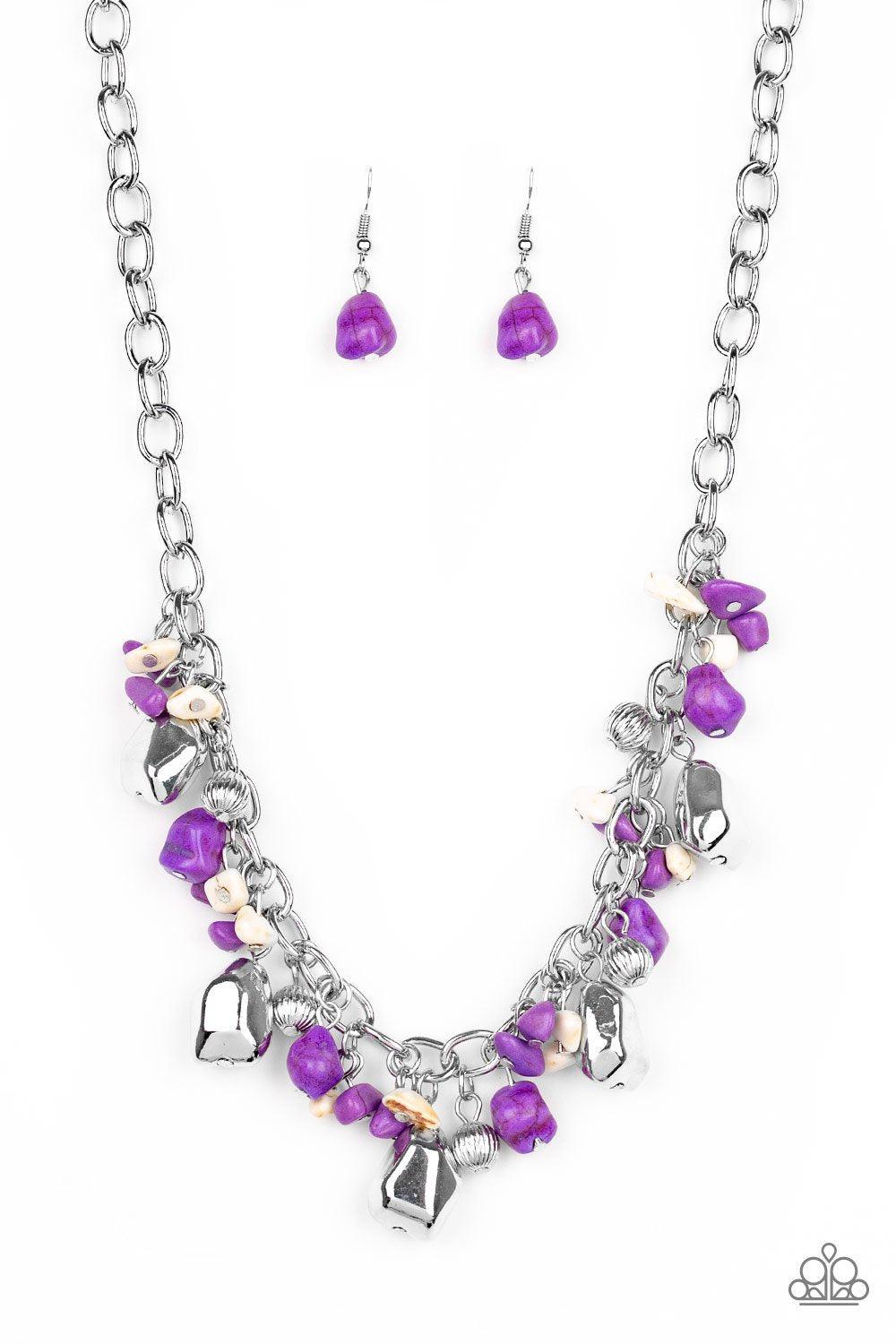 Quarry Trail Silver and Purple Stone Necklace - Paparazzi Accessories-CarasShop.com - $5 Jewelry by Cara Jewels