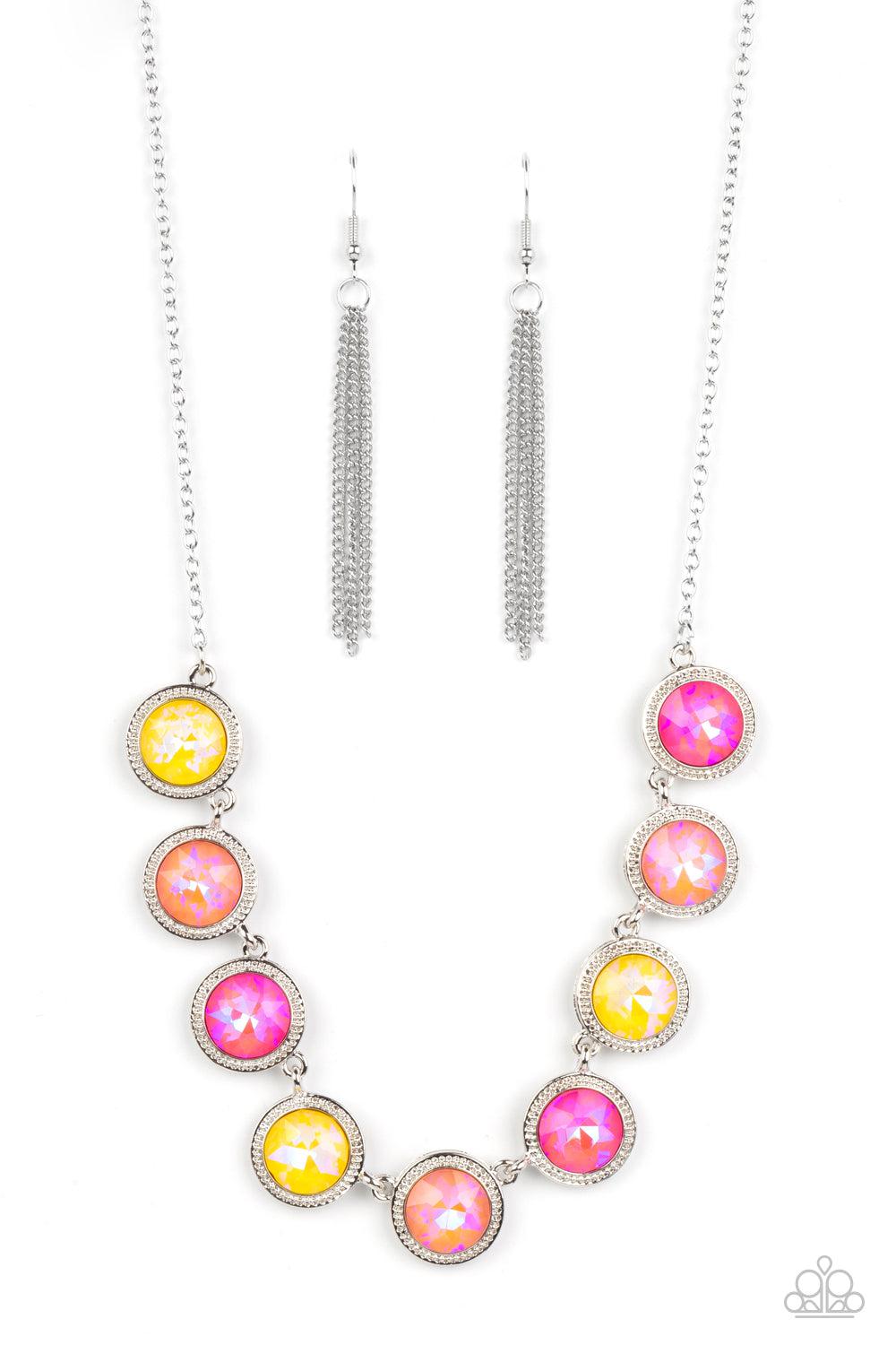 Queen of the Cosmos Iridescent Yellow, Pink &amp; Coral Gem Necklace - Paparazzi Accessories- lightbox - CarasShop.com - $5 Jewelry by Cara Jewels