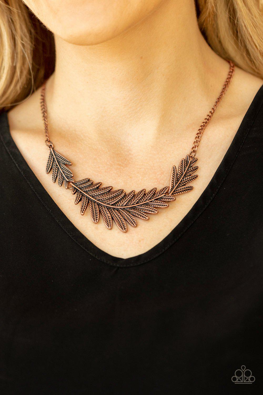 Queen of the QUILL Copper Feather Necklace - Paparazzi Accessories- model - CarasShop.com - $5 Jewelry by Cara Jewels