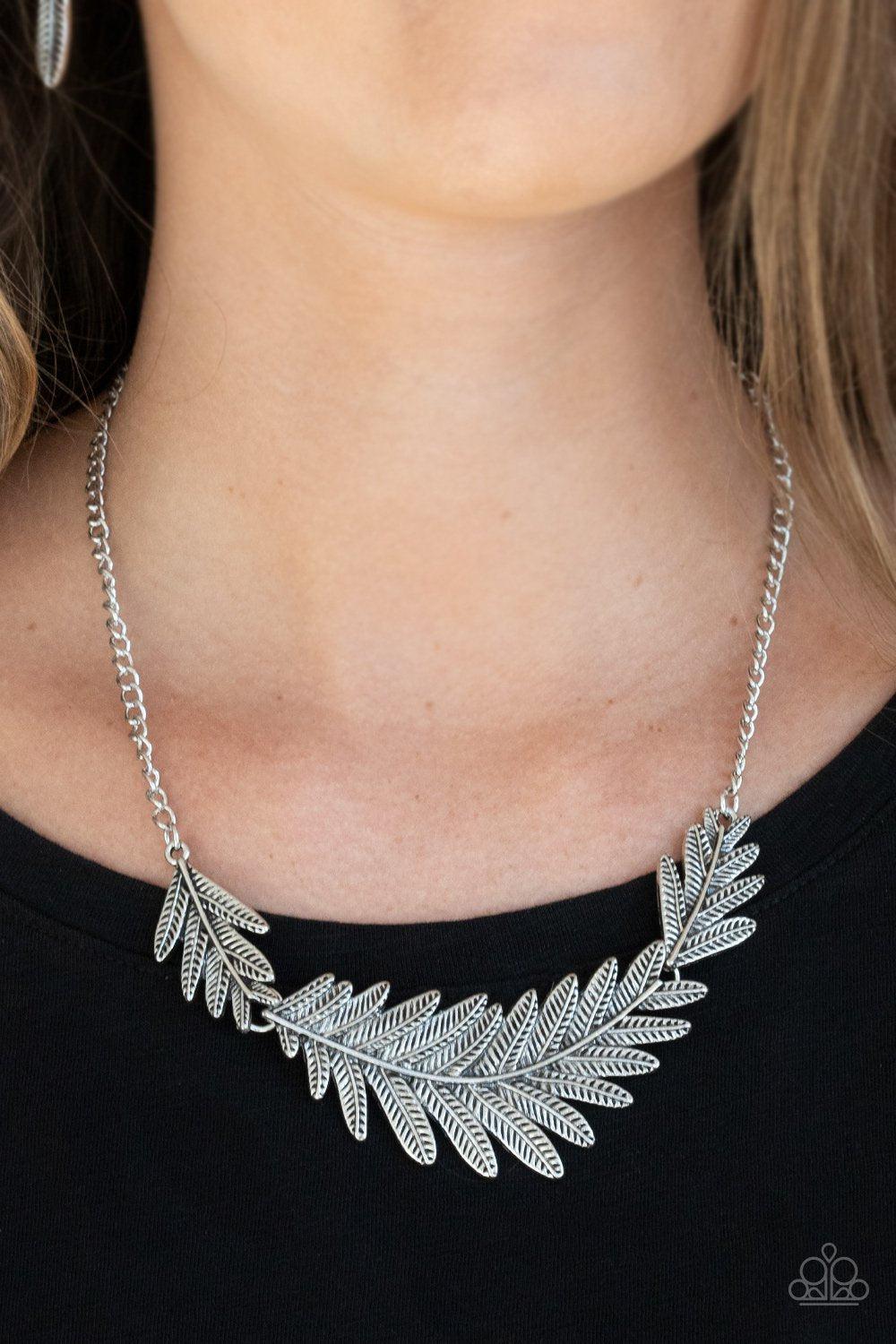 Queen of the QUILL Silver Feather Necklace - Paparazzi Accessories- model - CarasShop.com - $5 Jewelry by Cara Jewels