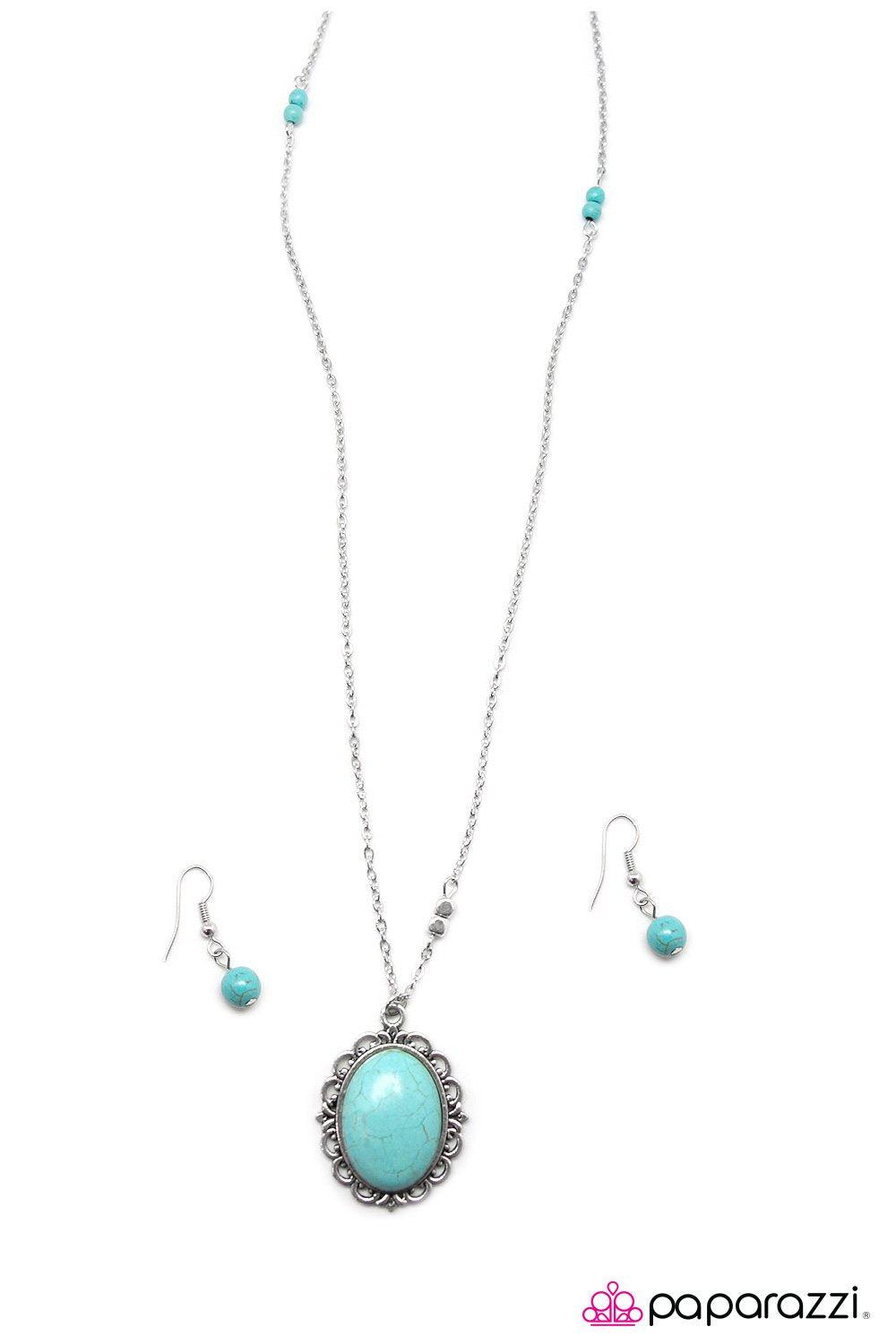 Queen of the Stone Age Silver and Turquoise Blue Stone Necklace - Paparazzi Accessories-CarasShop.com - $5 Jewelry by Cara Jewels