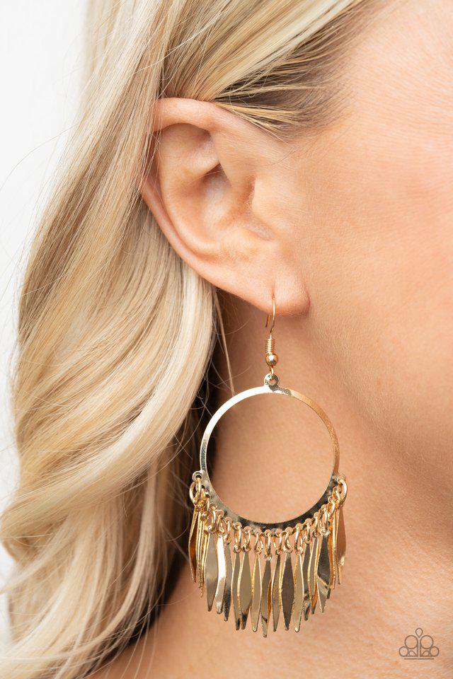 Paparazzi Earrings - Paparazzi Uptown Edge Gold Earrings 