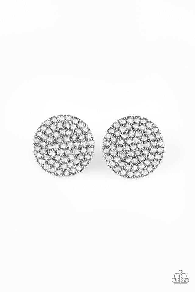 Radiant Ripples White Rhinestone Earrings - Paparazzi Accessories-CarasShop.com - $5 Jewelry by Cara Jewels