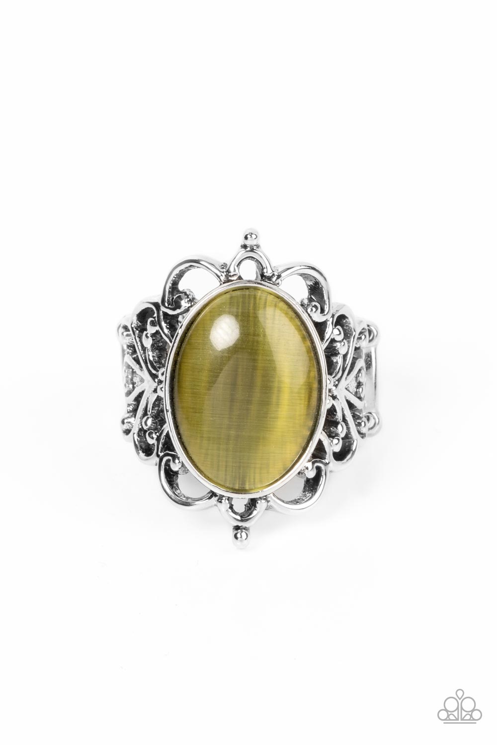 Radiantly Reminiscent Olive Green Cat&#39;s Eye Stone Ring - Paparazzi Accessories- lightbox - CarasShop.com - $5 Jewelry by Cara Jewels