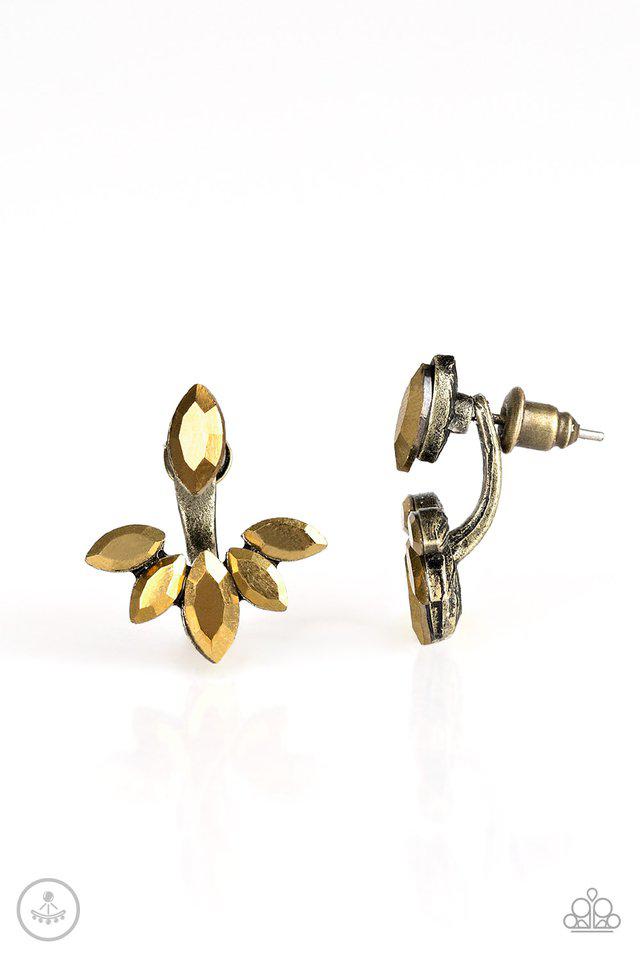 Radical Refinement Brass Jacket Earrings - Paparazzi Accessories- lightbox - CarasShop.com - $5 Jewelry by Cara Jewels