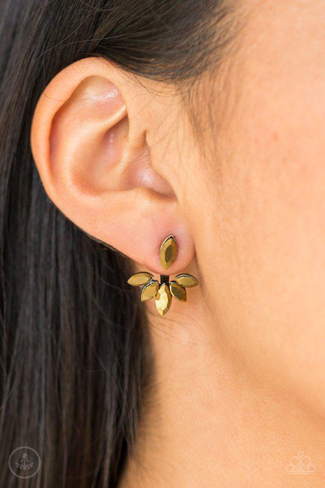 Radical Refinement Brass Jacket Earrings - Paparazzi Accessories- lightbox - CarasShop.com - $5 Jewelry by Cara Jewels