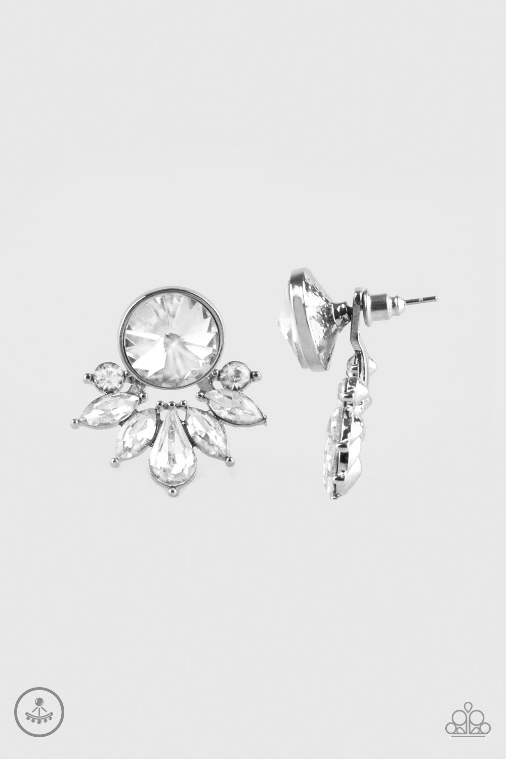 Radically Royal White Rhinestone Double-sided post Earrings - Paparazzi Accessories-CarasShop.com - $5 Jewelry by Cara Jewels