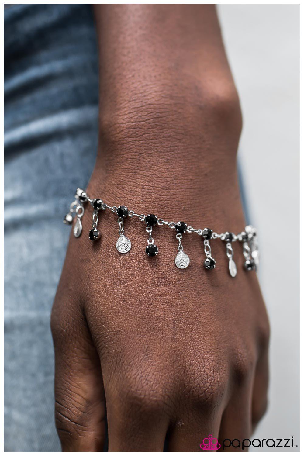 Rain Rain Go Away Silver and Black Teardrop Charm Bracelet - Paparazzi Accessories-CarasShop.com - $5 Jewelry by Cara Jewels