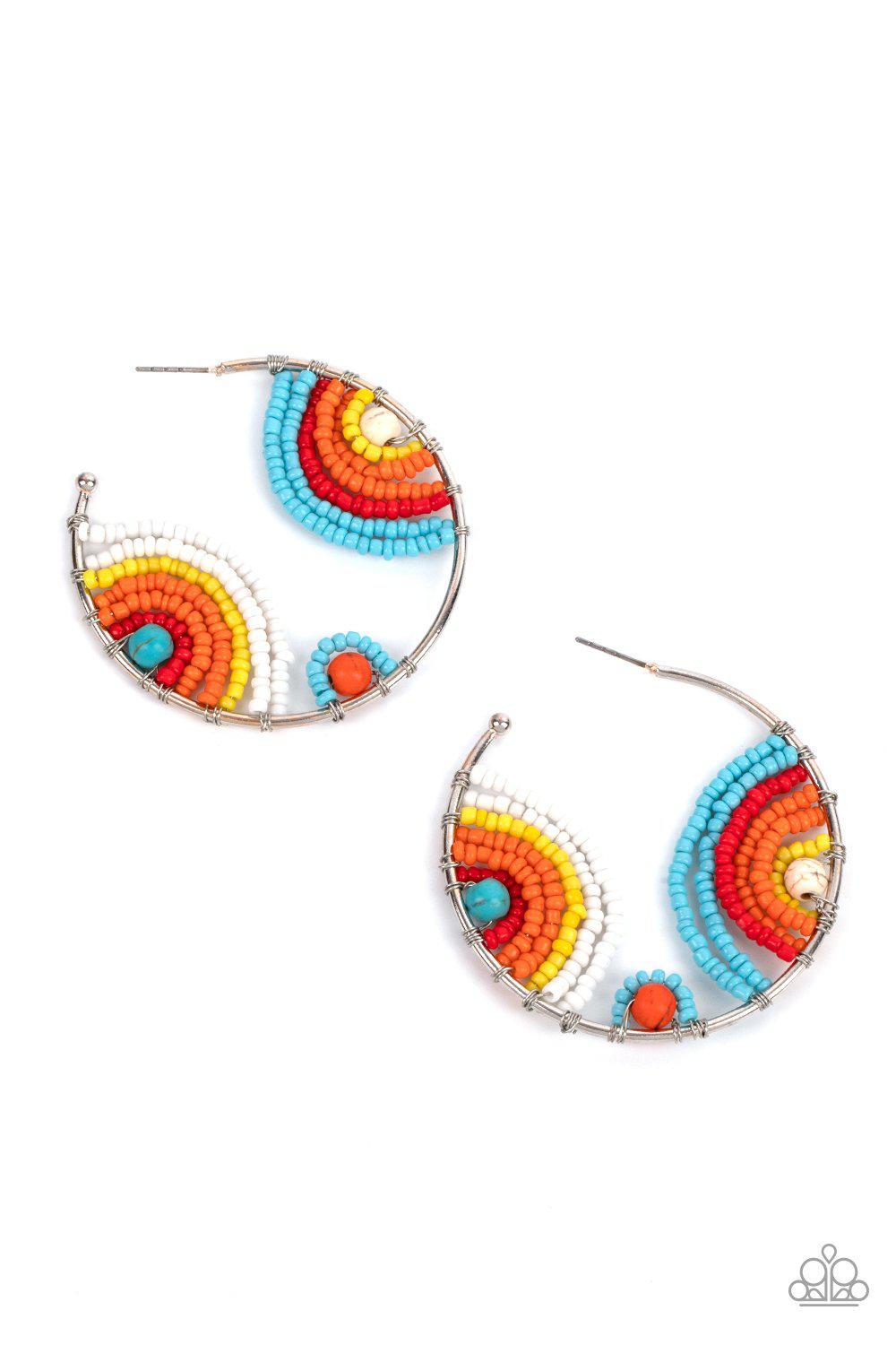 Rainbow Horizons Multi Seed Bead and Stone Hoop Earrings - Paparazzi Accessories LOTP Exclusive July 2021- lightbox - CarasShop.com - $5 Jewelry by Cara Jewels