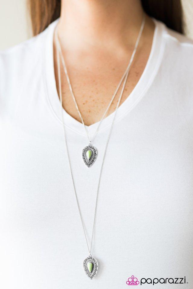 Rainbow Rainforest Green and Silver Necklace - Paparazzi Accessories - lightbox -CarasShop.com - $5 Jewelry by Cara Jewels