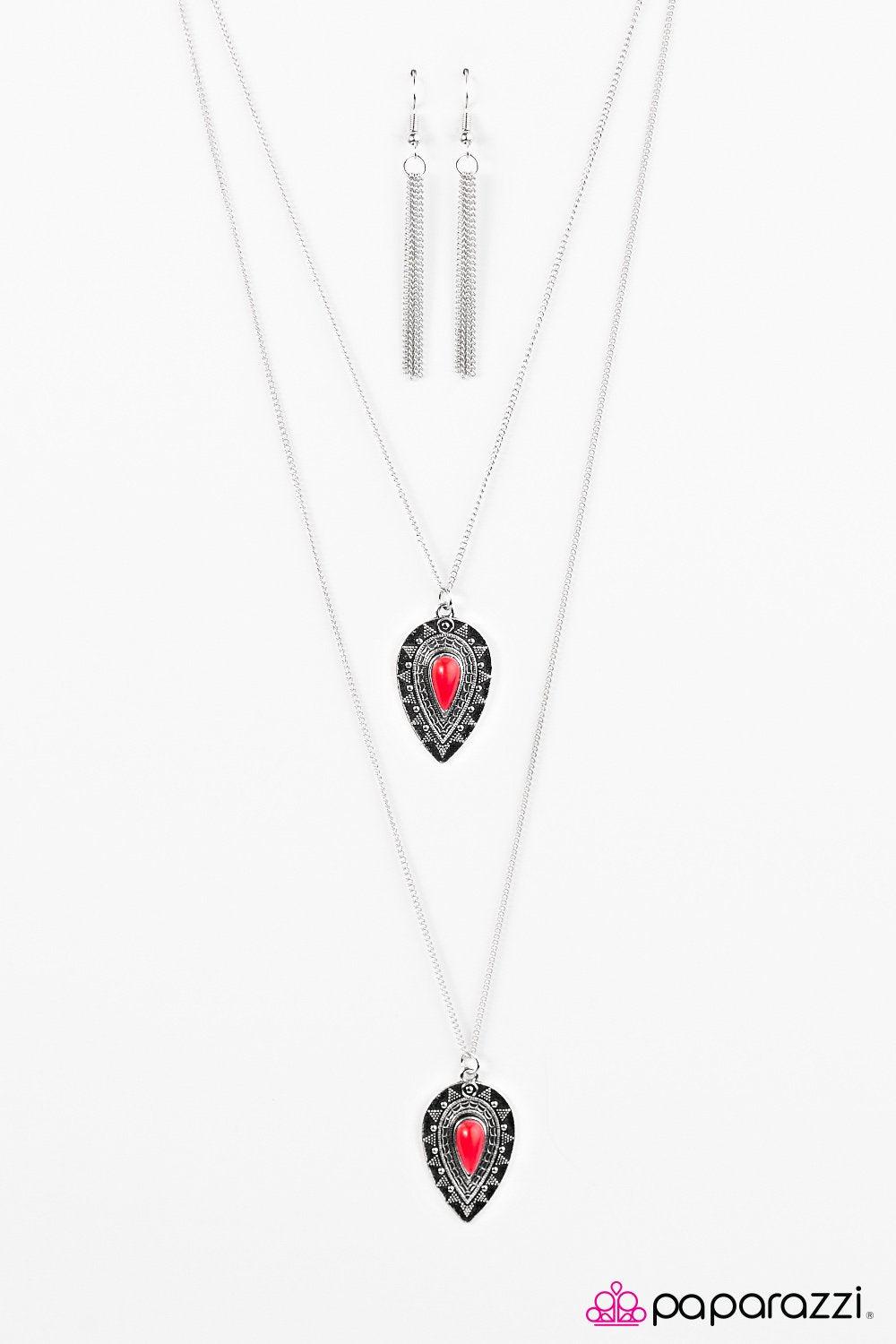 Rainbow Rainforest Red and Silver Necklace - Paparazzi Accessories-CarasShop.com - $5 Jewelry by Cara Jewels