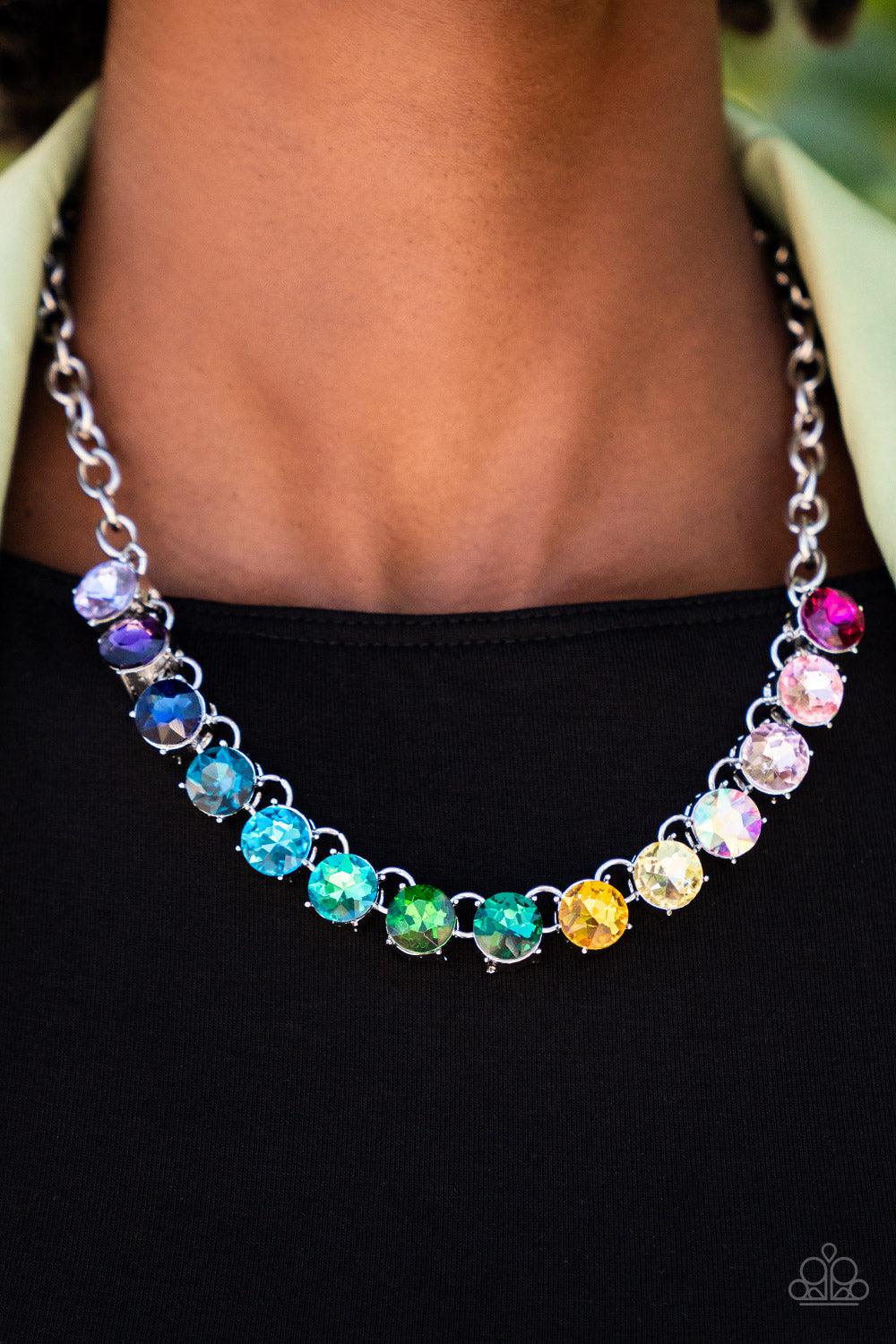 Rainbow Resplendence Multi Rainbow Rhinestone Necklace - Paparazzi Accessories-on model - CarasShop.com - $5 Jewelry by Cara Jewels