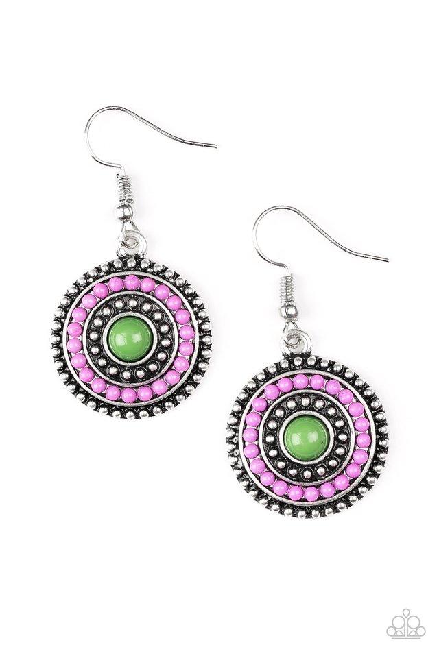 Rainbow Riviera Purple and Green Bead Earrings - Paparazzi Accessories-CarasShop.com - $5 Jewelry by Cara Jewels