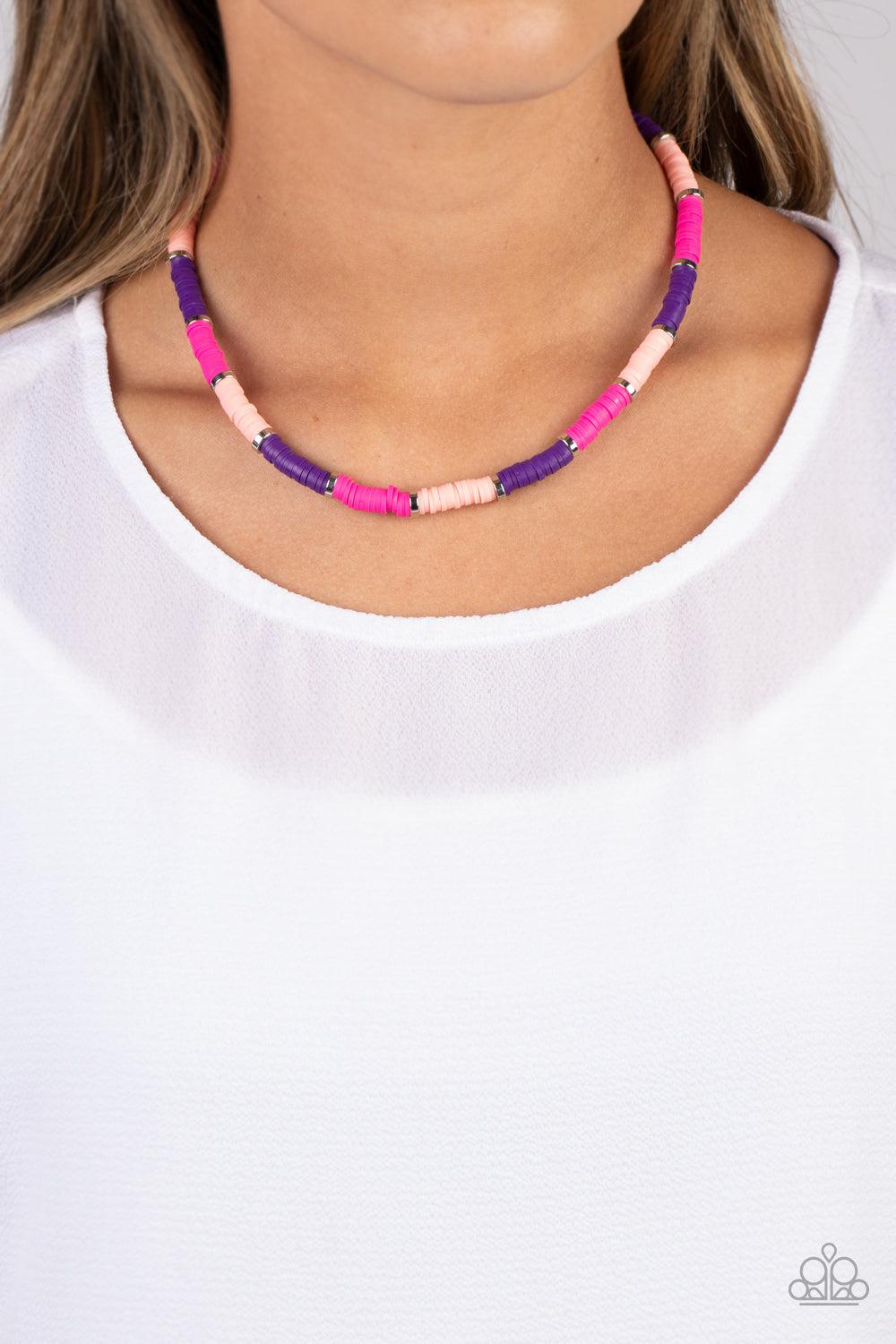 Rainbow Road Pink Necklace - Paparazzi Accessories-on model - CarasShop.com - $5 Jewelry by Cara Jewels
