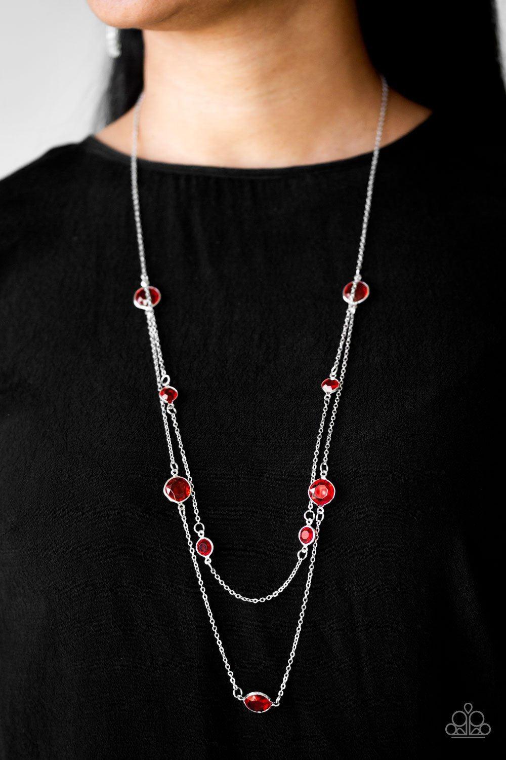 Raise Your Glass Red and Silver Necklace - Paparazzi Accessories - model -CarasShop.com - $5 Jewelry by Cara Jewels