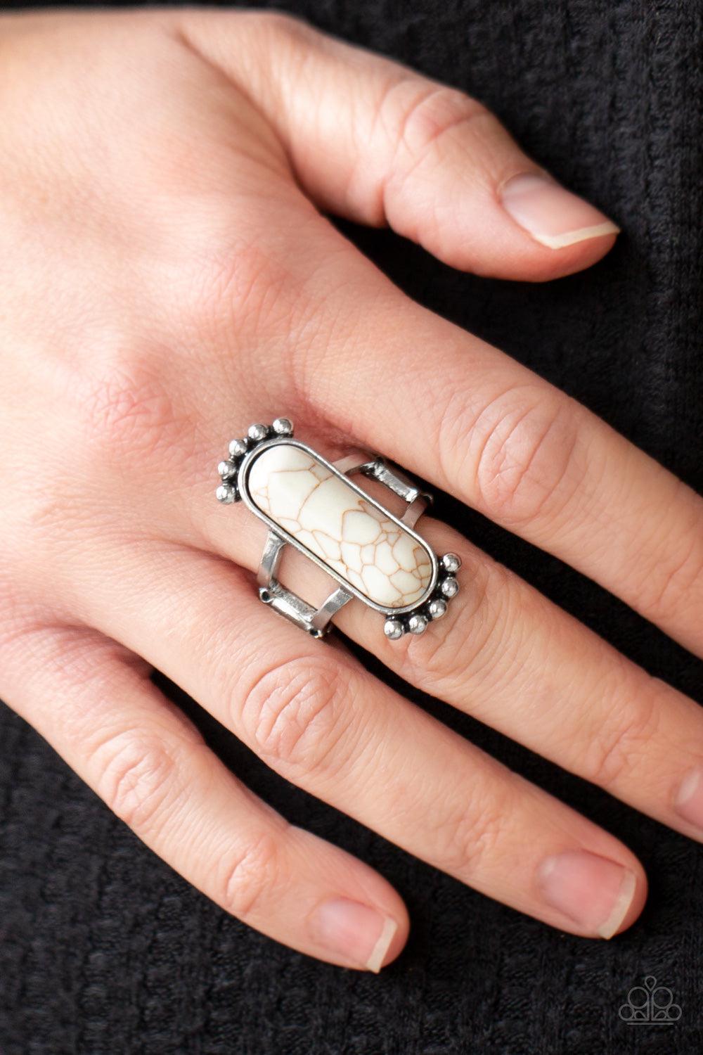 Ranch Relic White Stone Ring - Paparazzi Accessories- on model - CarasShop.com - $5 Jewelry by Cara Jewels