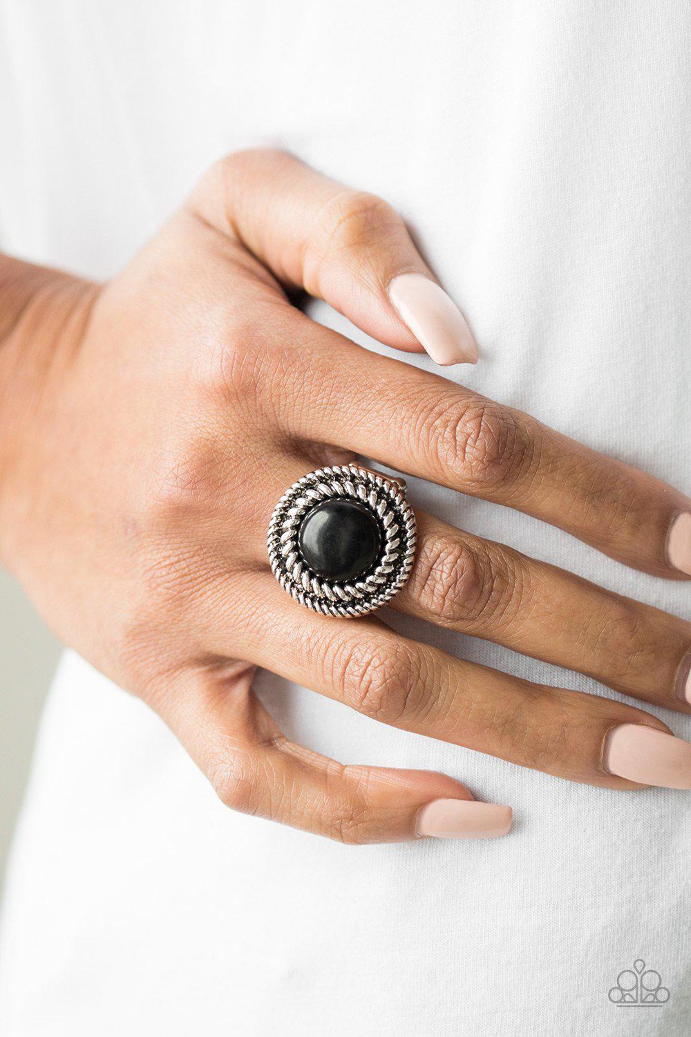 Rare Minerals Black Stone and Silver Ring - Paparazzi Accessories- model - CarasShop.com - $5 Jewelry by Cara Jewels