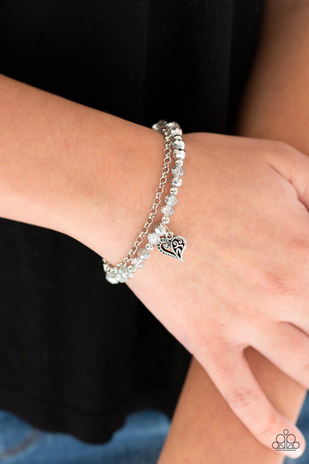 Rare Romance Silver Heart Bracelet - Paparazzi Accessories-CarasShop.com - $5 Jewelry by Cara Jewels