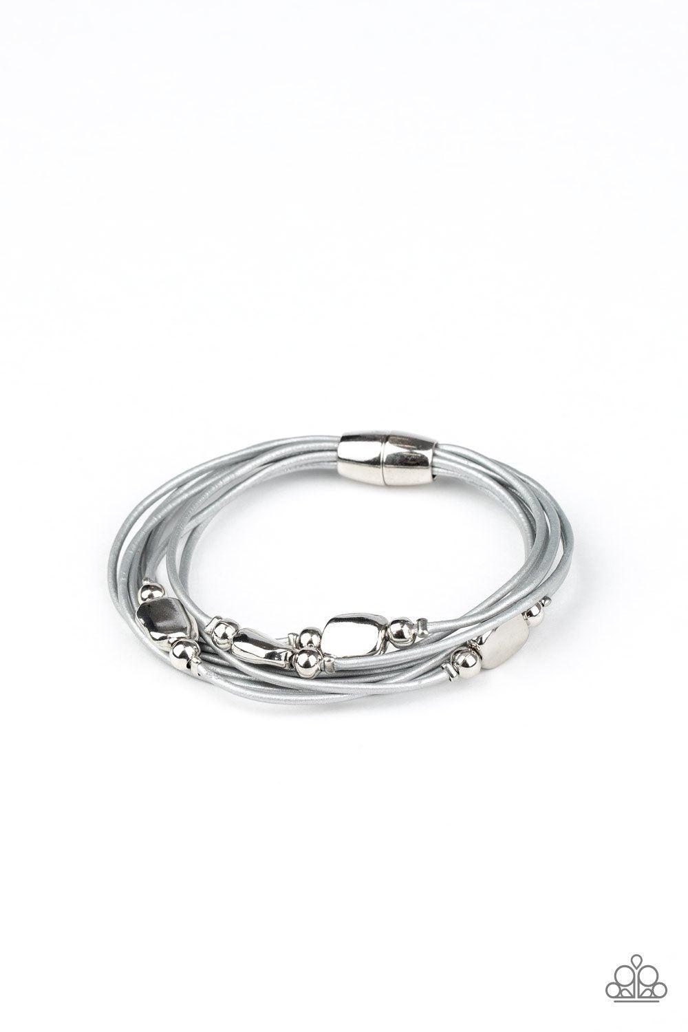 Raw Edge Silver Magnetic Bracelet - Paparazzi Accessories - lightbox -CarasShop.com - $5 Jewelry by Cara Jewels