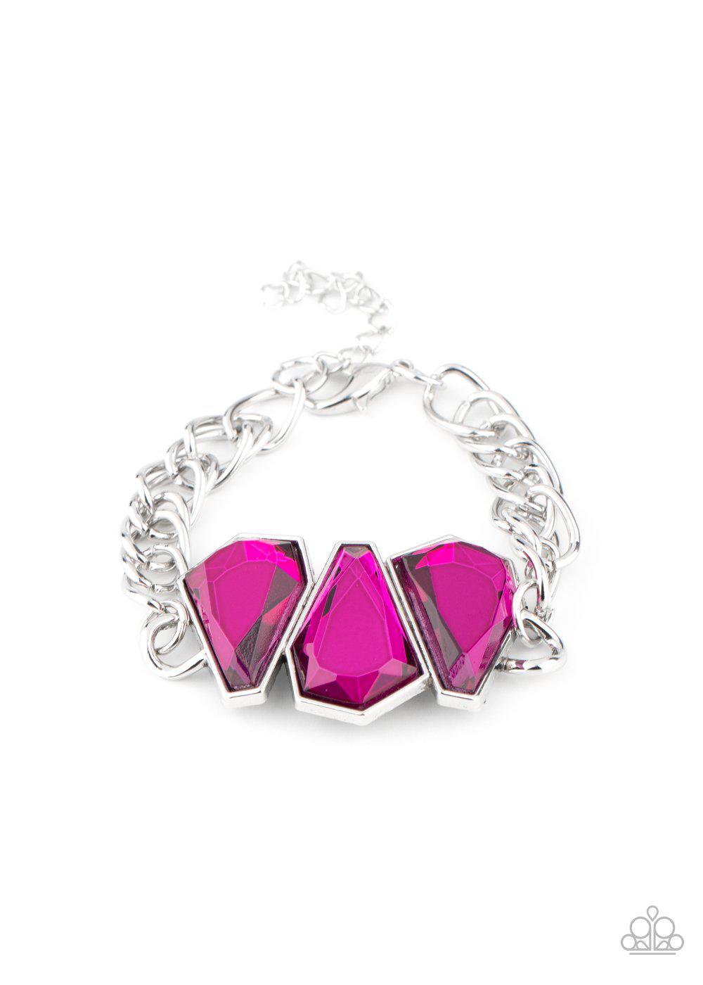 Raw Radiance Pink Rhinestone and Silver Chain Bracelet - Paparazzi Accessories-CarasShop.com - $5 Jewelry by Cara Jewels