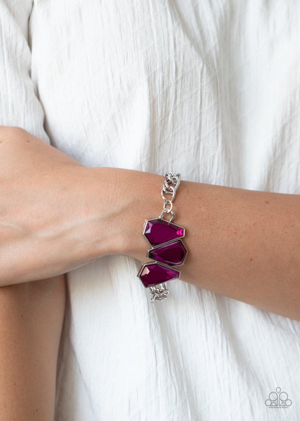 Raw Radiance Pink Rhinestone and Silver Chain Bracelet - Paparazzi Accessories-CarasShop.com - $5 Jewelry by Cara Jewels