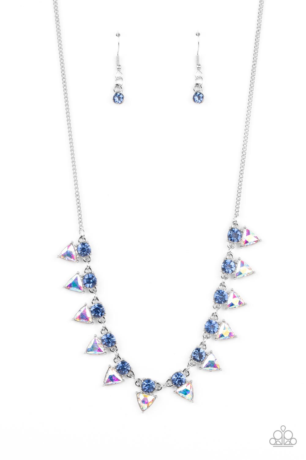 Razor-Sharp Refinement Blue &amp; Iridescent Rhinestone Necklace - Paparazzi Accessories- lightbox - CarasShop.com - $5 Jewelry by Cara Jewels