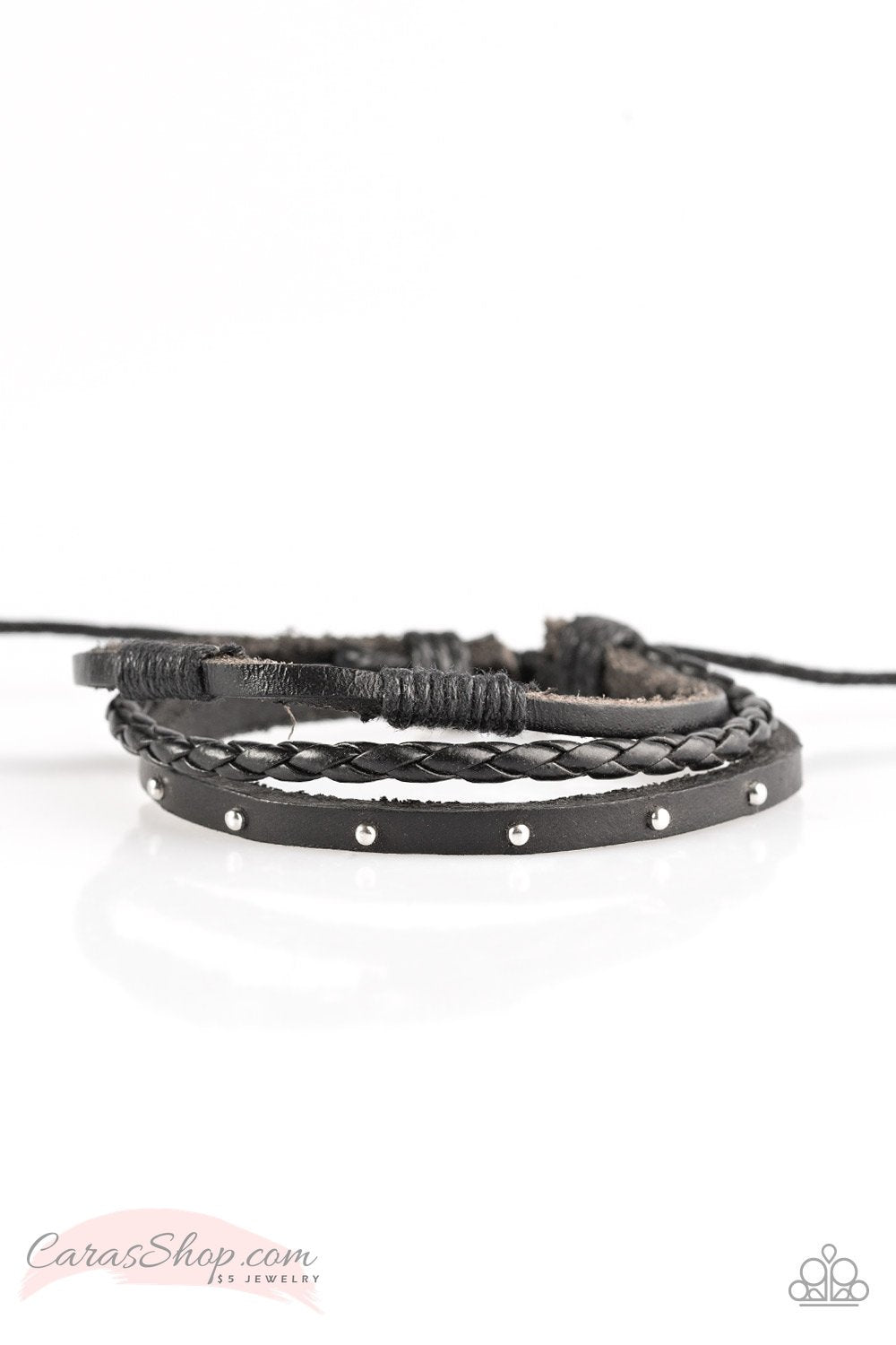 Ready to Roam Black Leather Urban Knot Bracelet - Paparazzi Accessories-CarasShop.com - $5 Jewelry by Cara Jewels