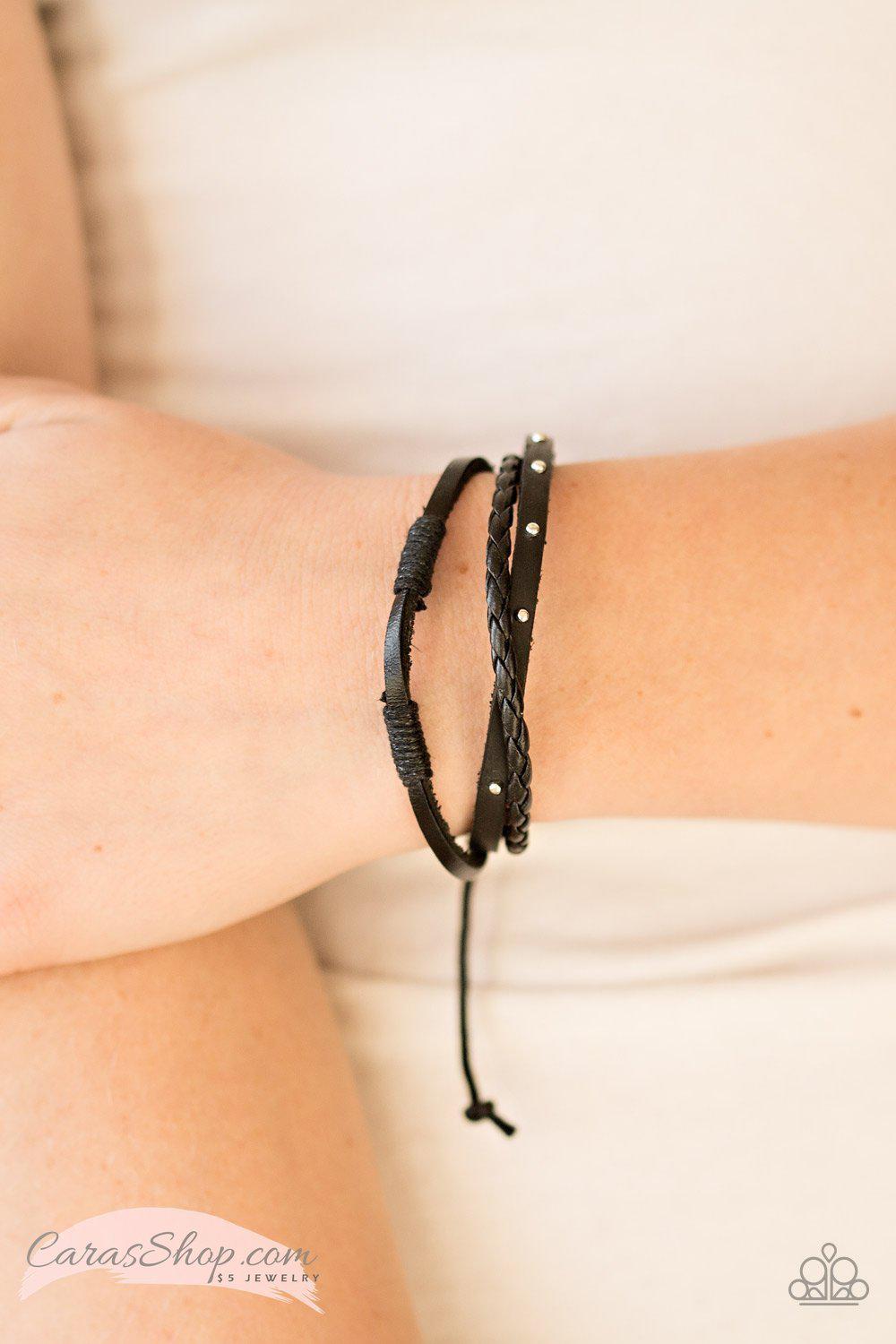 Ready to Roam Black Leather Urban Knot Bracelet - Paparazzi Accessories-CarasShop.com - $5 Jewelry by Cara Jewels