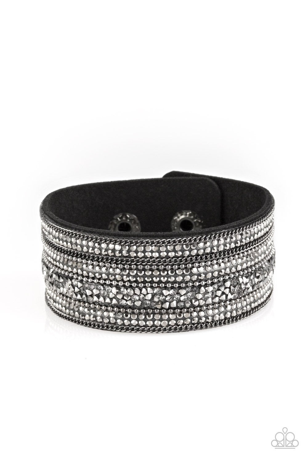 Really Rock Band Black and Gunmetal Urban Wrap Snap Bracelet - Paparazzi Accessories- lightbox - CarasShop.com - $5 Jewelry by Cara Jewels