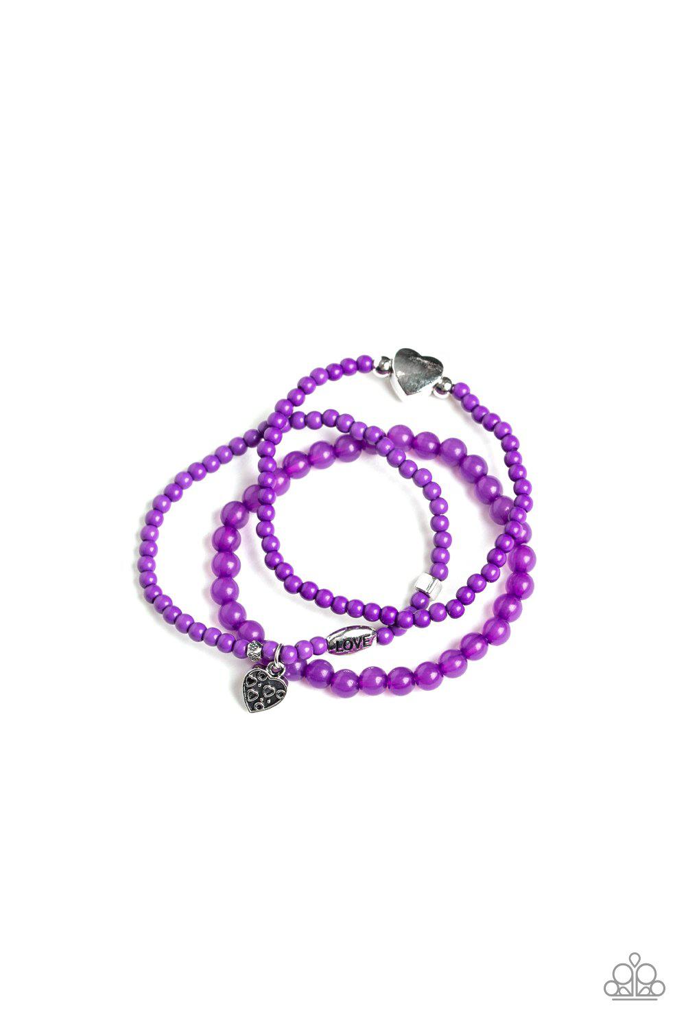 Really Romantic Purple and Silver Heart Stretch Bracelet Set - Paparazzi Accessories-CarasShop.com - $5 Jewelry by Cara Jewels
