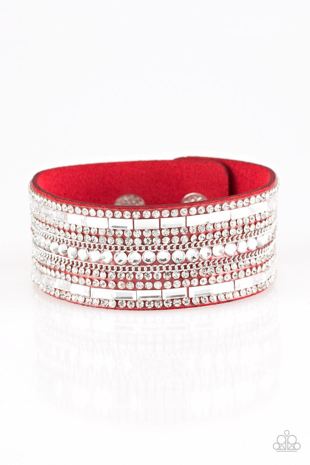 Rebel Radiance Red Wrap Snap Bracelet - Paparazzi Accessories-CarasShop.com - $5 Jewelry by Cara Jewels