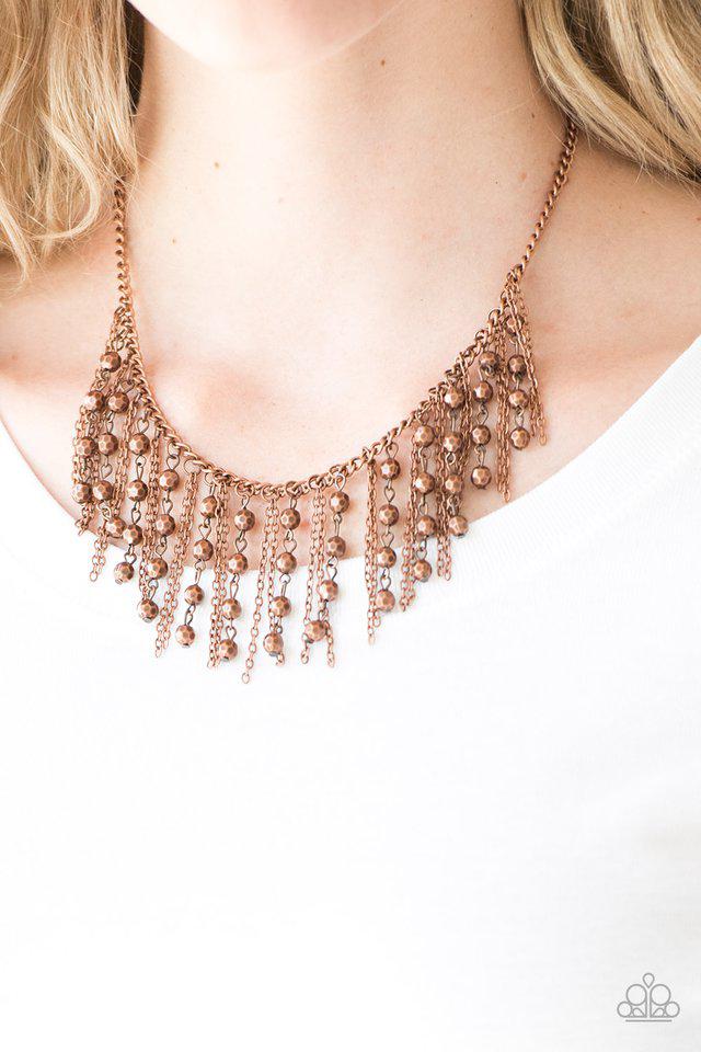 Rebel Remix Copper Necklace - Paparazzi Accessories- on model - CarasShop.com - $5 Jewelry by Cara Jewels
