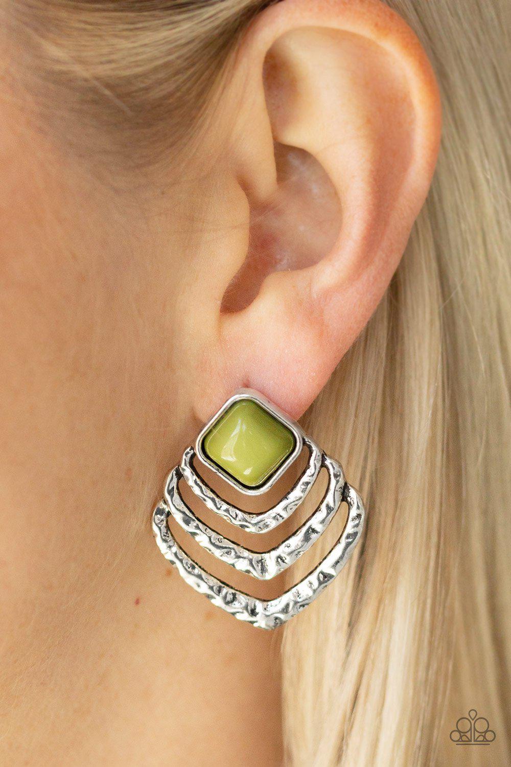 Rebel Ripple Guacamole Green and Silver Post Earrings - Paparazzi Accessories-CarasShop.com - $5 Jewelry by Cara Jewels