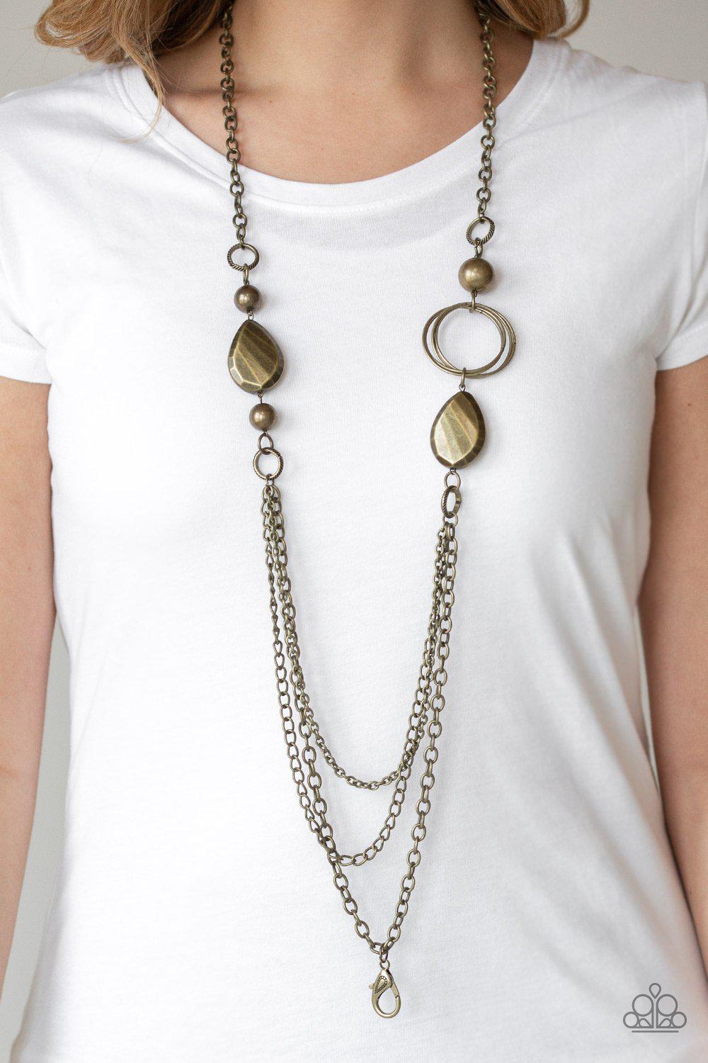 Rebels Have More Fun Brass Lanyard Necklace - Paparazzi Accessories - model -CarasShop.com - $5 Jewelry by Cara Jewels