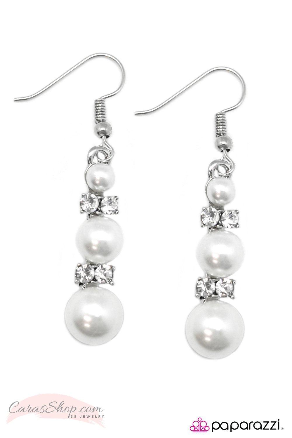 Reception Dinner White Pearl Earrings - Paparazzi Accessories-CarasShop.com - $5 Jewelry by Cara Jewels