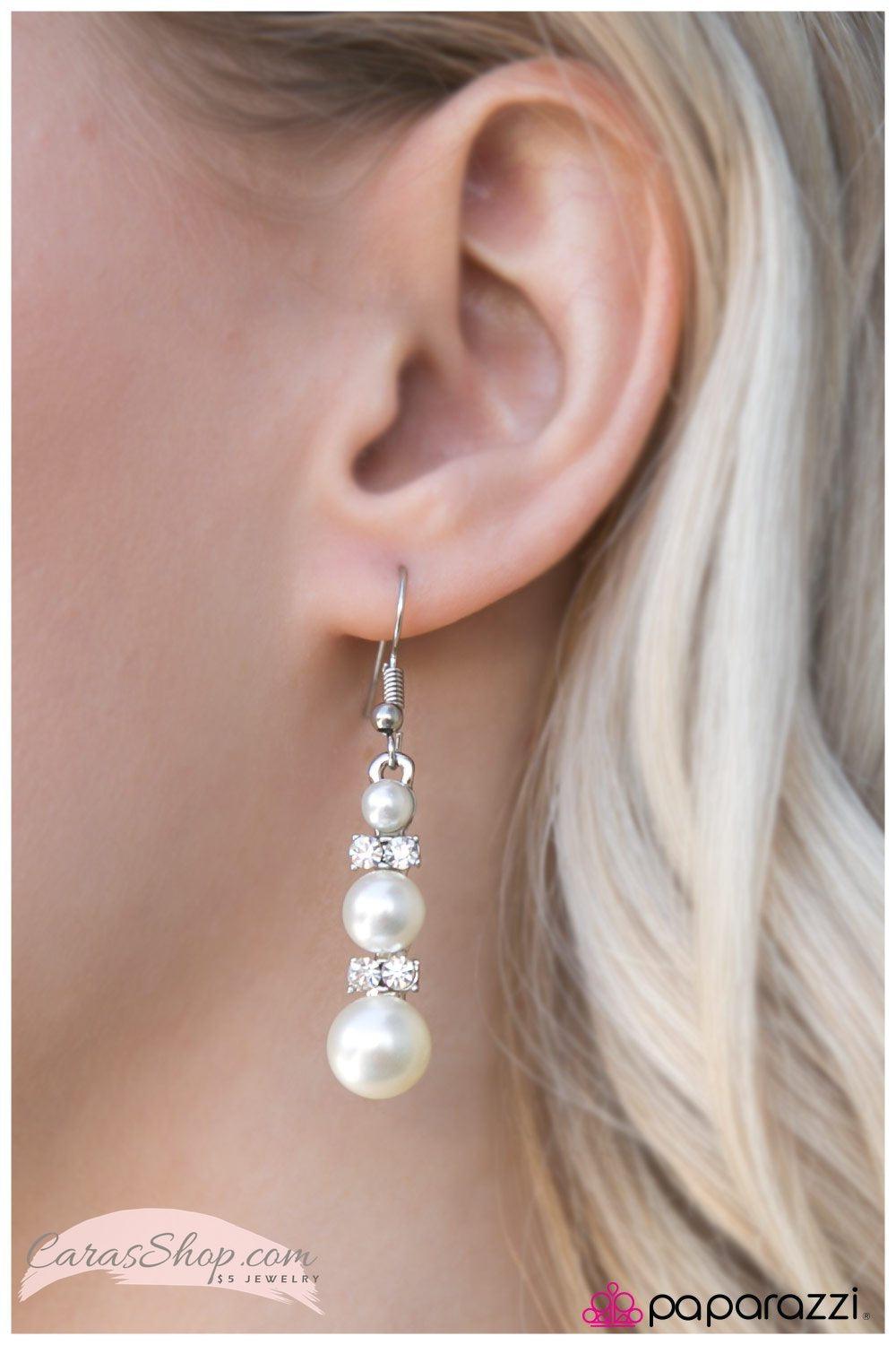 Reception Dinner White Pearl Earrings - Paparazzi Accessories-CarasShop.com - $5 Jewelry by Cara Jewels
