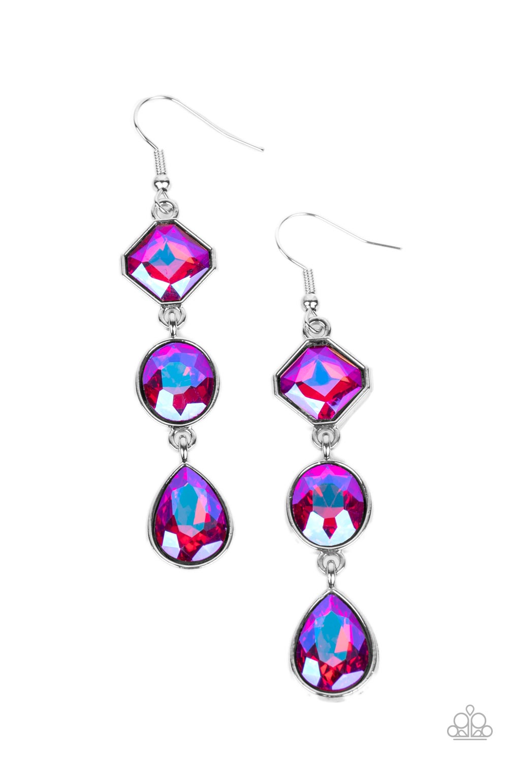 Reflective Rhinestones Pink Iridescent Earrings - Paparazzi Accessories- lightbox - CarasShop.com - $5 Jewelry by Cara Jewels
