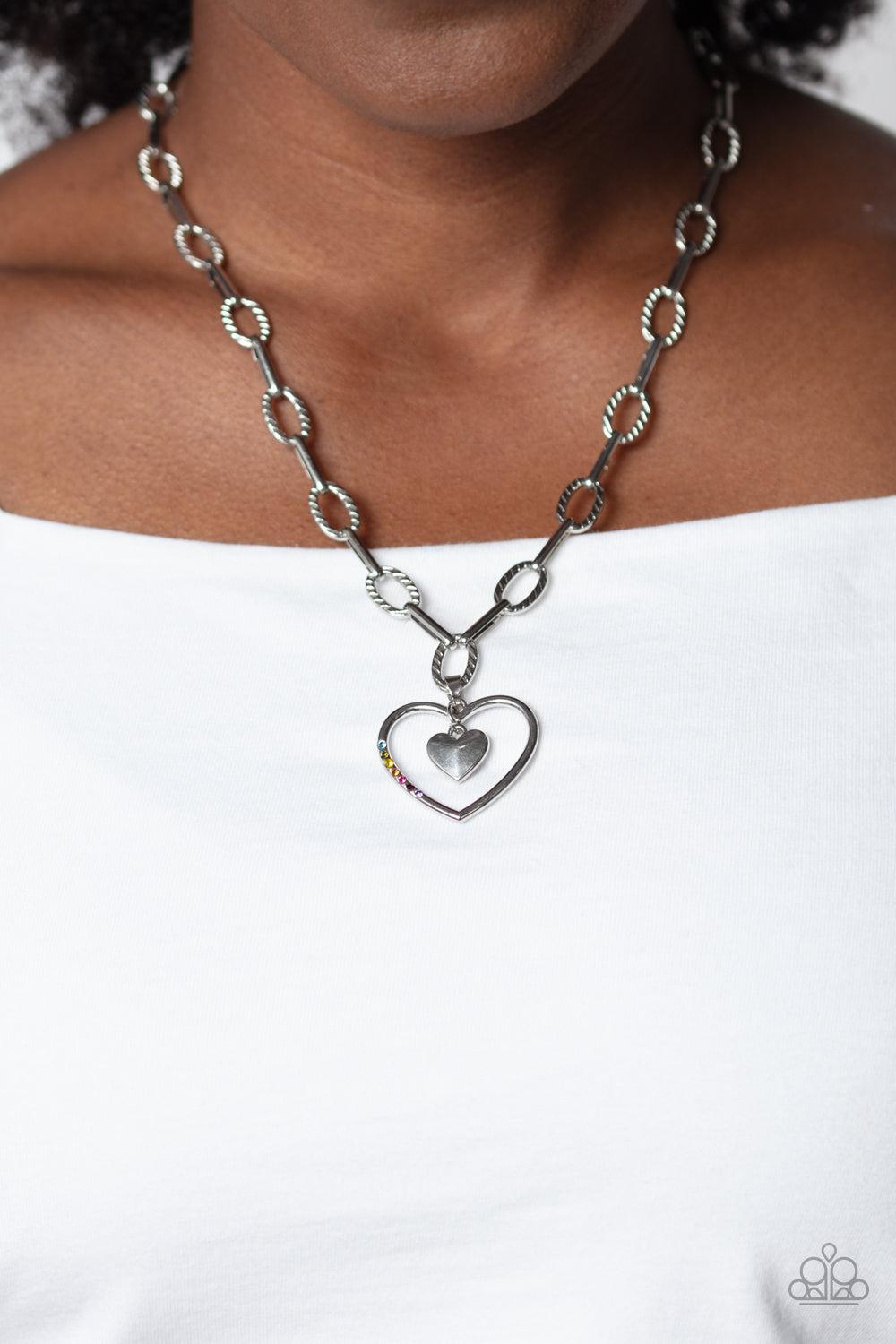 Refulgent Romance Multi Heart Necklace - Paparazzi Accessories-on model - CarasShop.com - $5 Jewelry by Cara Jewels