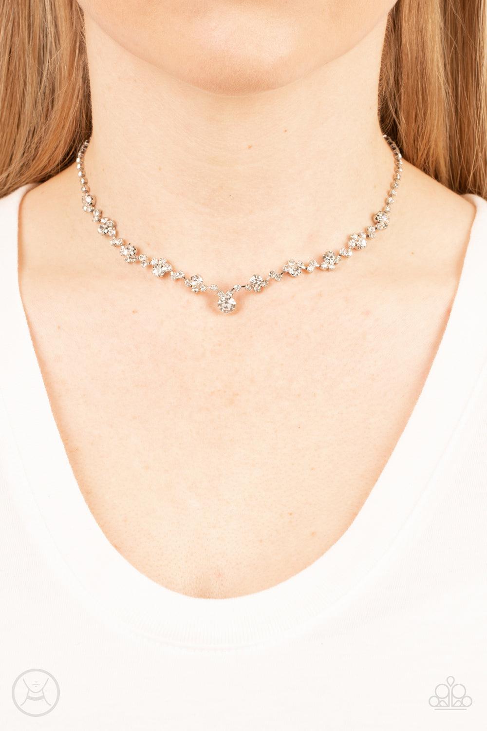 Regal Rebel White Rhinestone Choker Necklace - Paparazzi Accessories-on model - CarasShop.com - $5 Jewelry by Cara Jewels