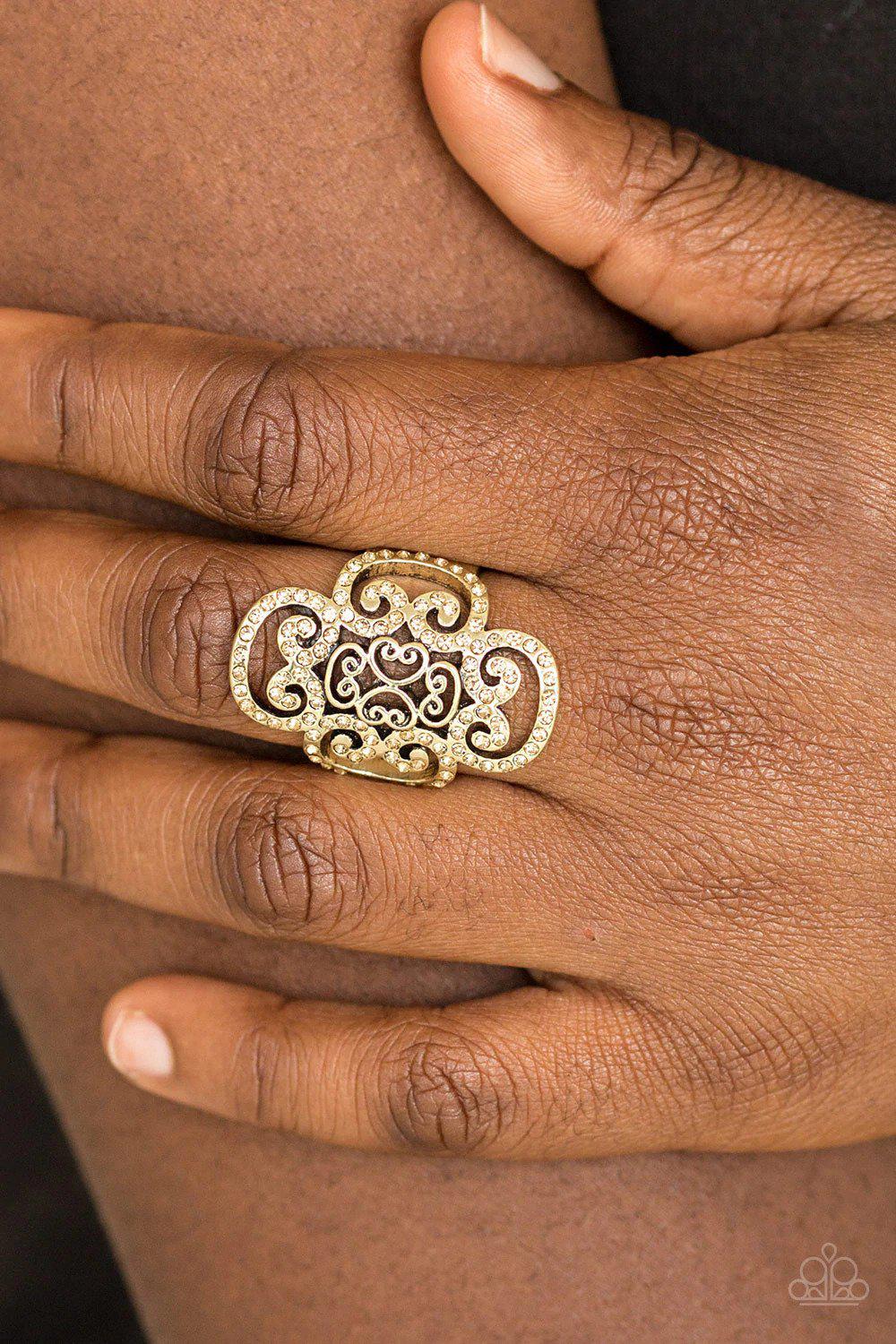 Regal Regalia Brass Ring - Paparazzi Accessories- on model - CarasShop.com - $5 Jewelry by Cara Jewels