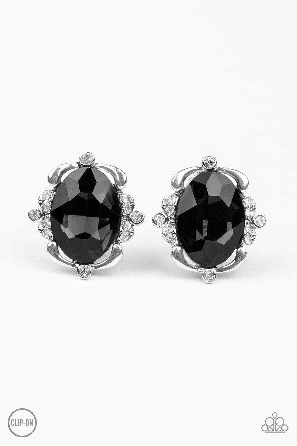 Regally Radiant Black Clip On Earrings - Paparazzi Accessories - lightbox -CarasShop.com - $5 Jewelry by Cara Jewels