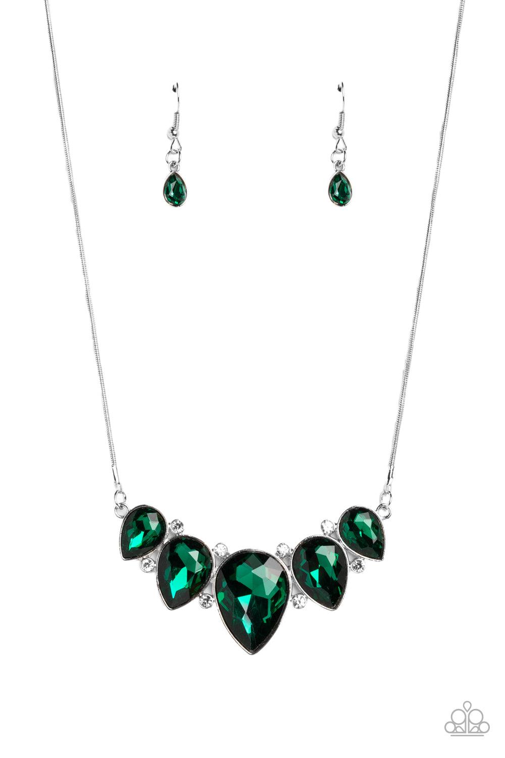 Regally Refined Green Rhinestone Necklace - Paparazzi Accessories- lightbox - CarasShop.com - $5 Jewelry by Cara Jewels