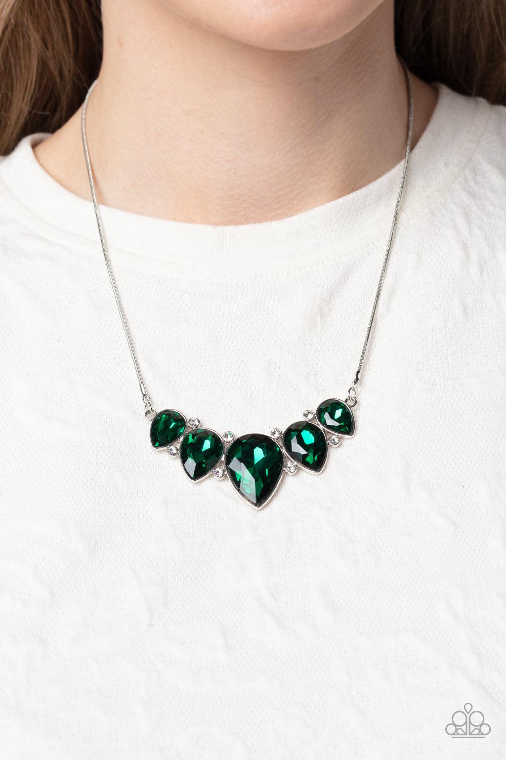 Regally Refined Green Rhinestone Necklace - Paparazzi Accessories-on model - CarasShop.com - $5 Jewelry by Cara Jewels