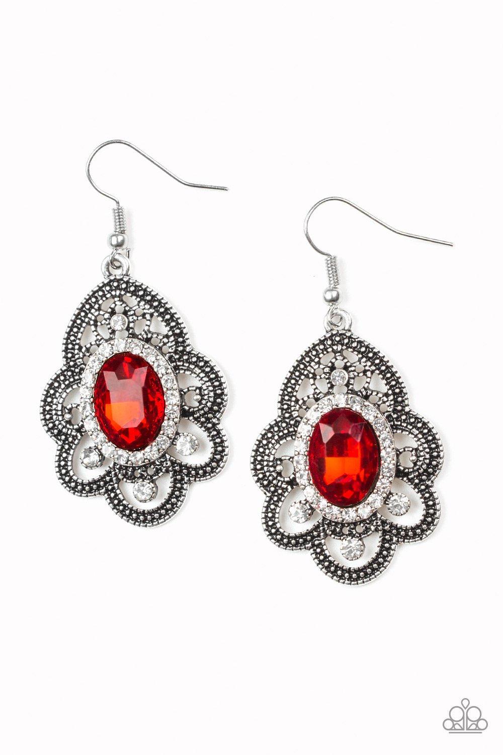 Reign Supreme Red Rhinestone Earrings - Paparazzi Accessories-CarasShop.com - $5 Jewelry by Cara Jewels