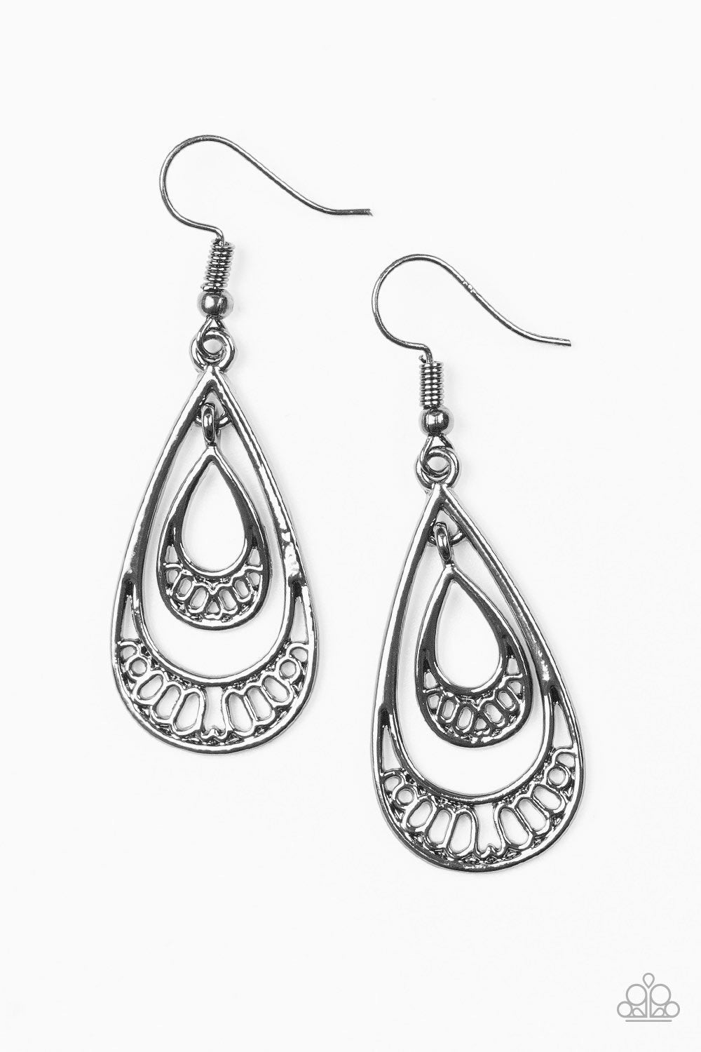 Reigned Out Gunmetal Black Teardrop Earrings - Paparazzi Accessories-CarasShop.com - $5 Jewelry by Cara Jewels