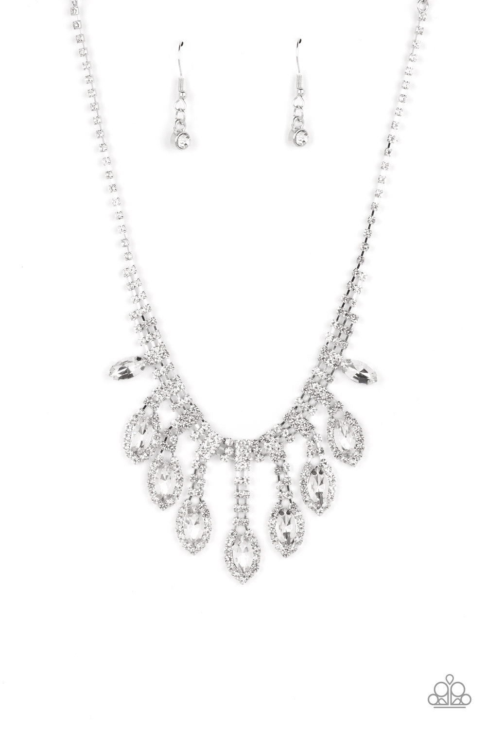 REIGNING Romance White Rhinestone Necklace - Paparazzi Accessories- lightbox - CarasShop.com - $5 Jewelry by Cara Jewels