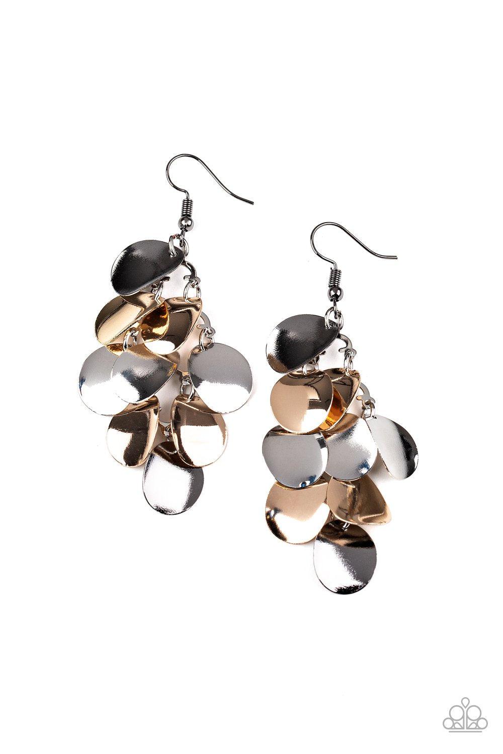 Resplendent Reflection Multi Silver and Gold Earrings - Paparazzi Accessories-CarasShop.com - $5 Jewelry by Cara Jewels