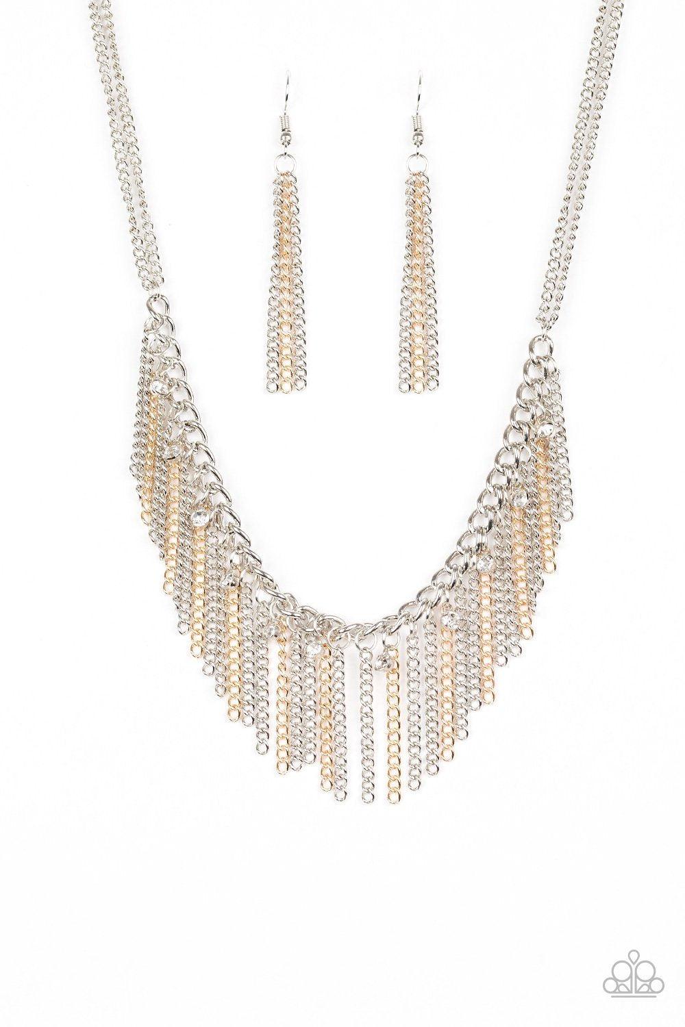 Retro Edge Gold and Silver Necklace - Paparazzi Accessories-CarasShop.com - $5 Jewelry by Cara Jewels