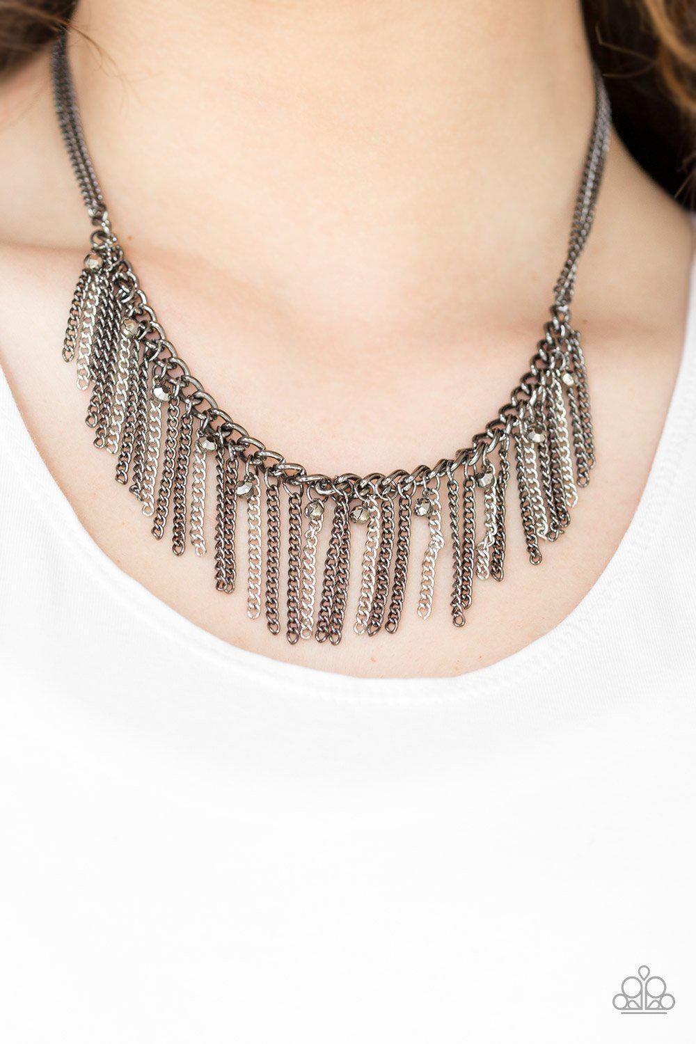 Retro Edge Gunmetal Black Fringe Necklace - Paparazzi Accessories-CarasShop.com - $5 Jewelry by Cara Jewels